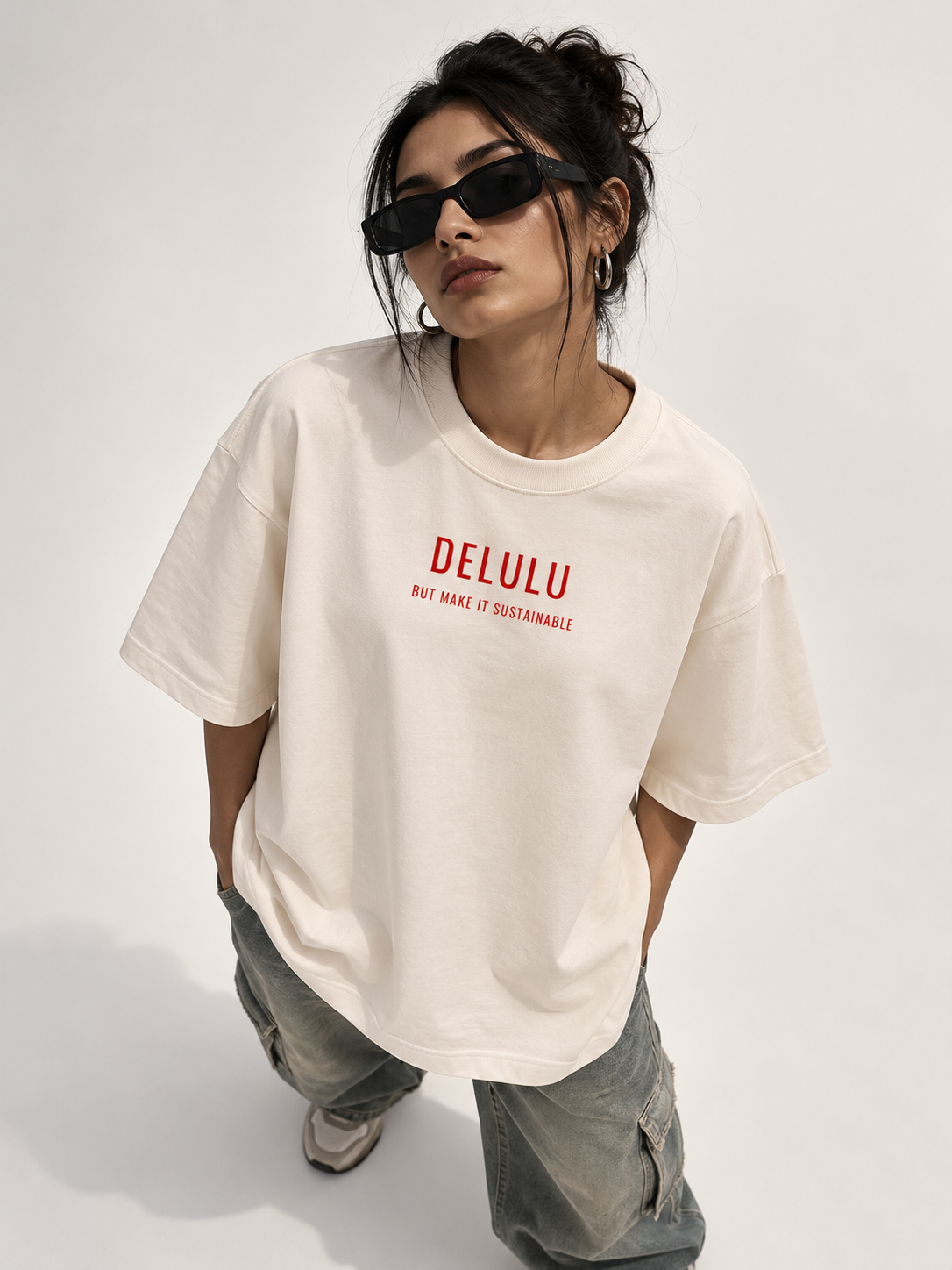 Delulu But Make It Sustainable sample garment in Ivory