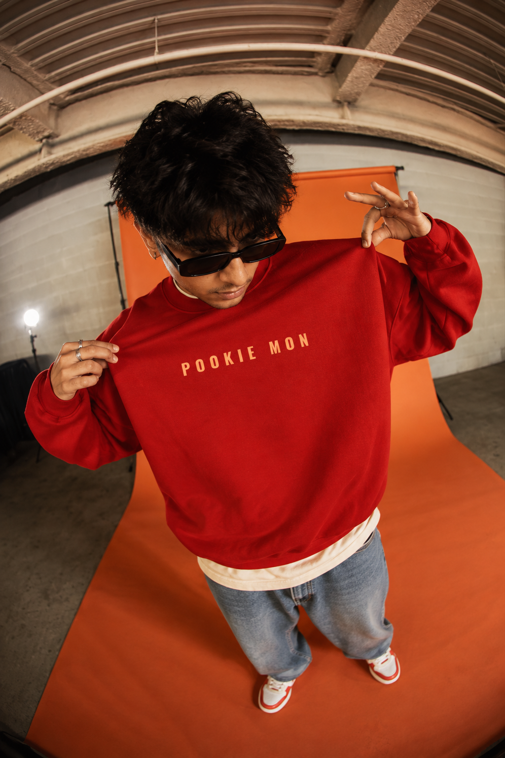 Pookie Mon sample garment in Red